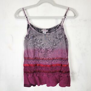 Vintage Made In India Embroidered Dip Dye Tie Back Boho Peplum Tank Top